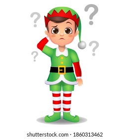 boy kid in elf dress with question mark