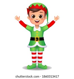 boy kid in elf dress surprised