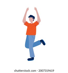 Boy kid with hands up on white background