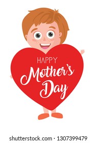 Boy kid happy mother's day heart design vector