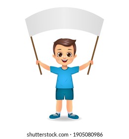 Boy Kid Holding Blank Flag Vector