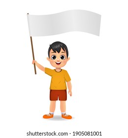 Boy Kid Holding Blank Flag Vector