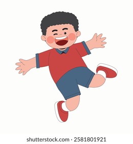 Boy kid jumping cartoon character illustration