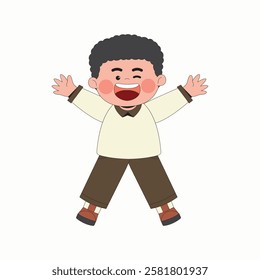 Boy kid jumping cartoon character illustration