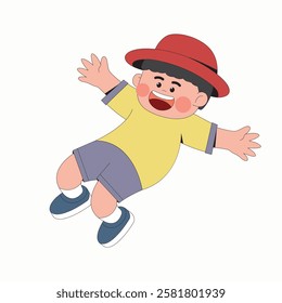 Boy kid jumping cartoon character illustration