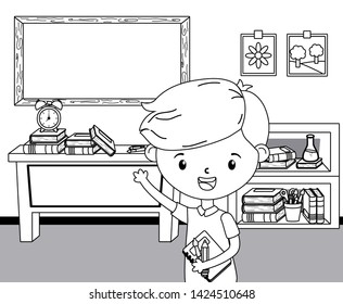 Boy kid in school classroom design