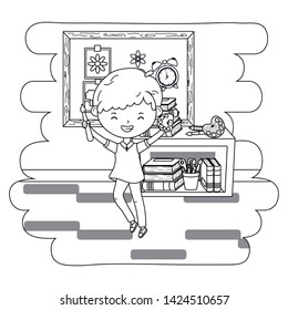 Boy kid in school classroom design