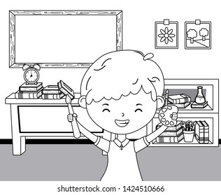 Boy kid in school classroom design