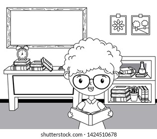 Boy kid in school classroom design