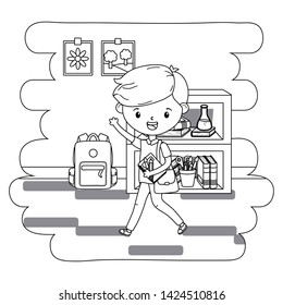 Boy kid in school classroom design