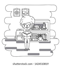 Boy kid in school classroom design