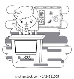 Boy kid in school classroom design