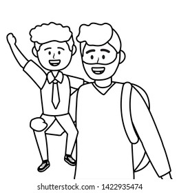 Boy kid of school with father design vector illustrator