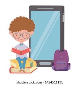 Boy kid of school and smartphone design