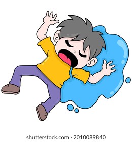 Boy Kid Is Sleeping Soundly Until Drooling, Vector Illustration Art. Doodle Icon Image Kawaii.