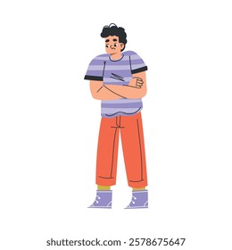 Boy Kid Stand Look Guilty and Confused Vector Illustration