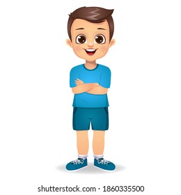 boy kid standing with hands crossed vector