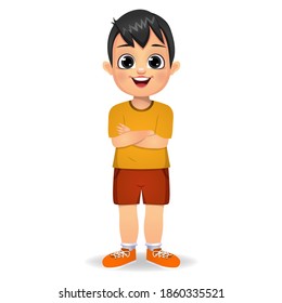 boy kid standing with hands crossed vector