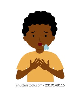 Boy kids with breathing problem in flat design on white background.