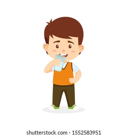 Boy kids drink milk vector cartoon illustration