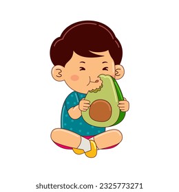 boy kids eating avocado vector illustration