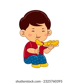 boy kids eating orange vector illustration