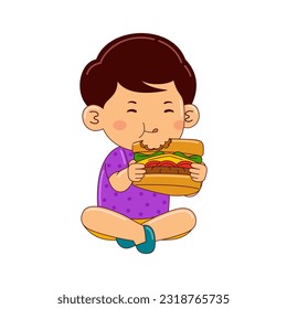 boy kids eating sandwich vector illustration