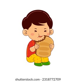 boy kids eating toast bread vector illustration