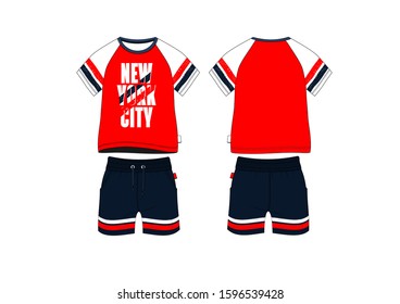 Boy kids t shirt short jersey set wear apparel template pattern textile teenager infant child fashion vector design sport clothes uniform