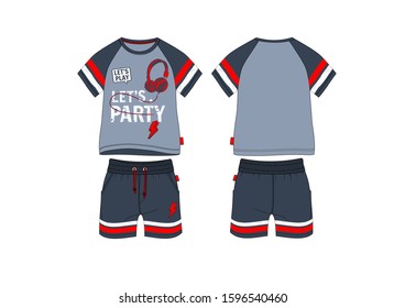 Boy kids t shirt short jersey set wear apparel template pattern textile teenager infant child fashion vector design sport clothes uniform