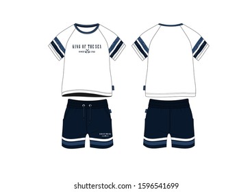 Boy kids t shirt short jersey set wear apparel template pattern textile teenager infant child fashion vector design sport clothes uniform nautical style