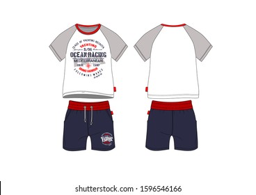 Boy kids t shirt short jersey set wear apparel template pattern textile teenager infant child fashion vector design sport clothes uniform nautical style