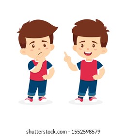 Boy kids thinking vector cartoon illustration