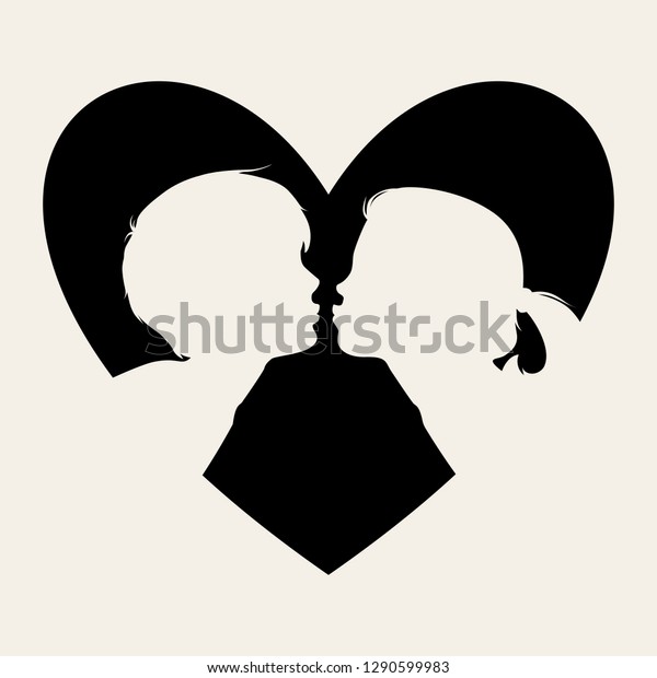 Boy Kiss Girl Heart Silhouette Couple Stock Vector Royalty Free