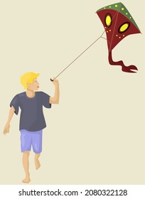 Boy with kit. Isolated illustration. Flat vactor illustration.