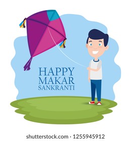 boy with kite to celebrate makar sankranti