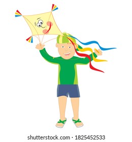 Boy and kite, color vector illustration