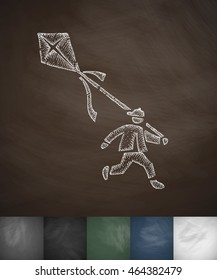 boy and kite icon. Hand drawn vector illustration