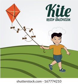 boy with kite  over landscape background vector illustration