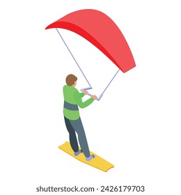 Boy kitesurfing icon isometric vector. Wind surf. Active speed