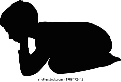 A Boy  Kneeling Down, Silhouette Vector