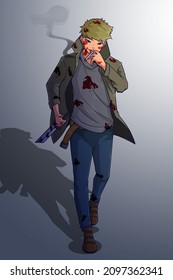 Boy with knife and cigarette character design