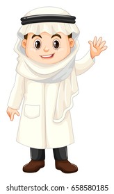 Niño con traje de Kuwait ondeando ilustración de mano