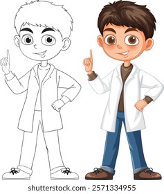 Boy in lab coat with confident pose