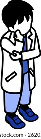 Boy in a lab coat, deep in thought - Blue Monochrome