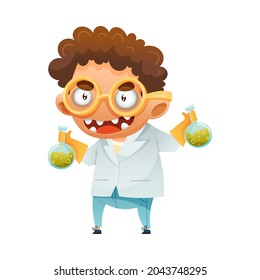 Boy in Lab Coat with Poison Flask as Halloween Character Vector Illustration