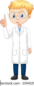 Boy in lab gown on isolated background illustration