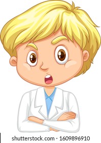 Boy in lab gown on white background illustration