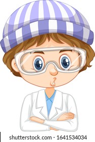 Boy in lab gown on white background illustration