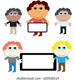 Boy with label on white background. Vector illustartion.